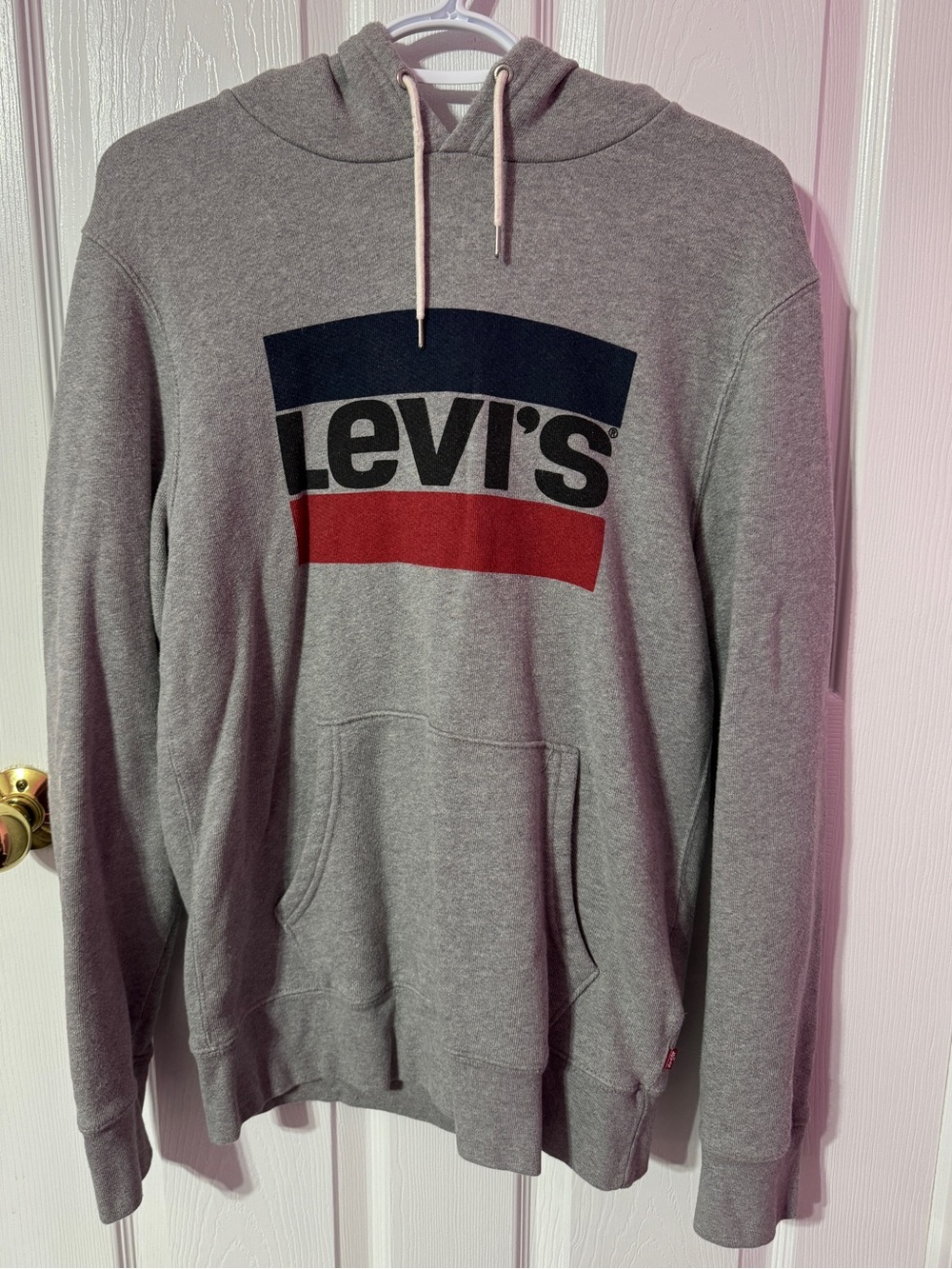 Levi's Grey Pullover Hoodie with Navy & Red Logo